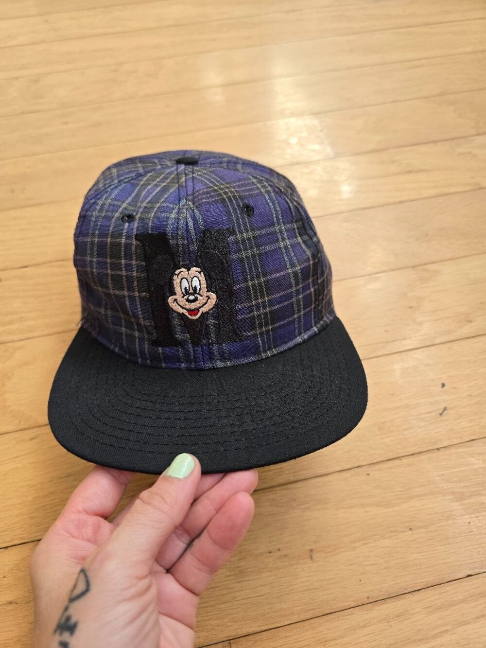 vintage 90's | Disney Mickey Mouse purple plaid made in USA snapback hat